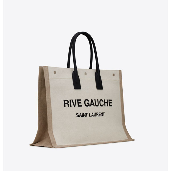 NEW YSL Rive Gauche Large Black Tote Linen White Tote Bag - Picture 4 of 4